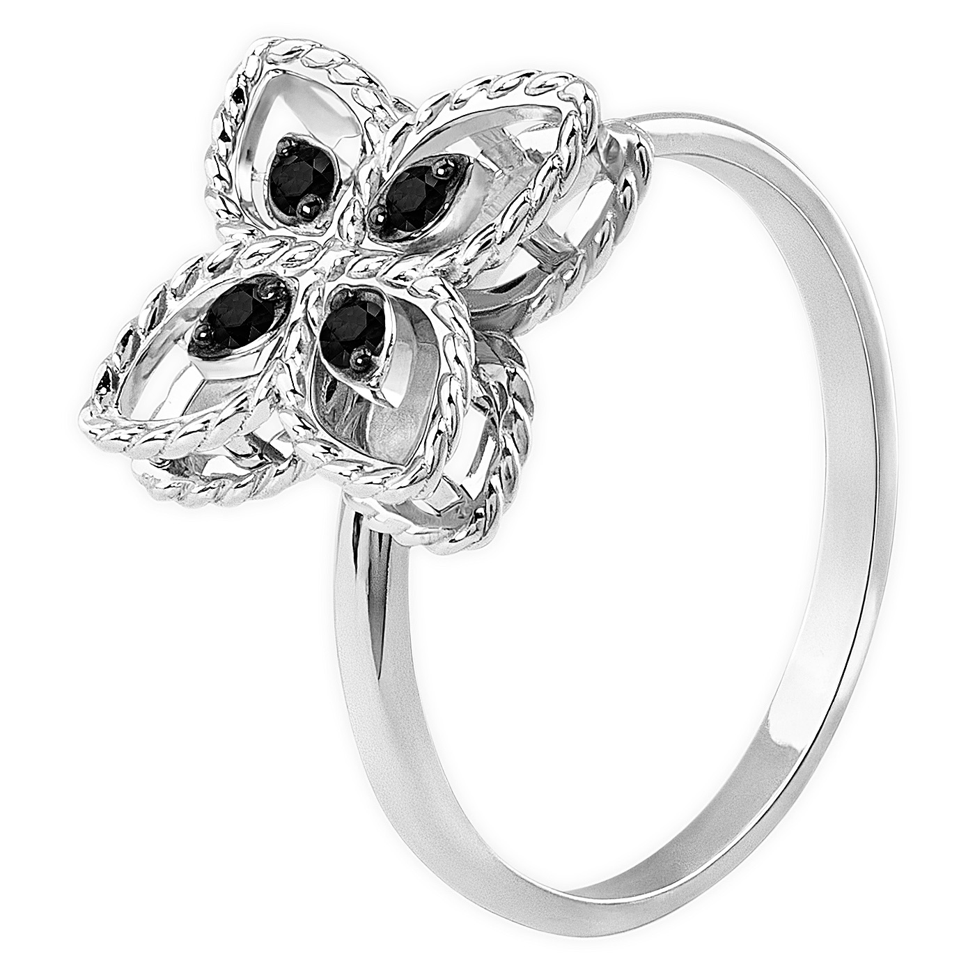 Flower ring with black diamonds