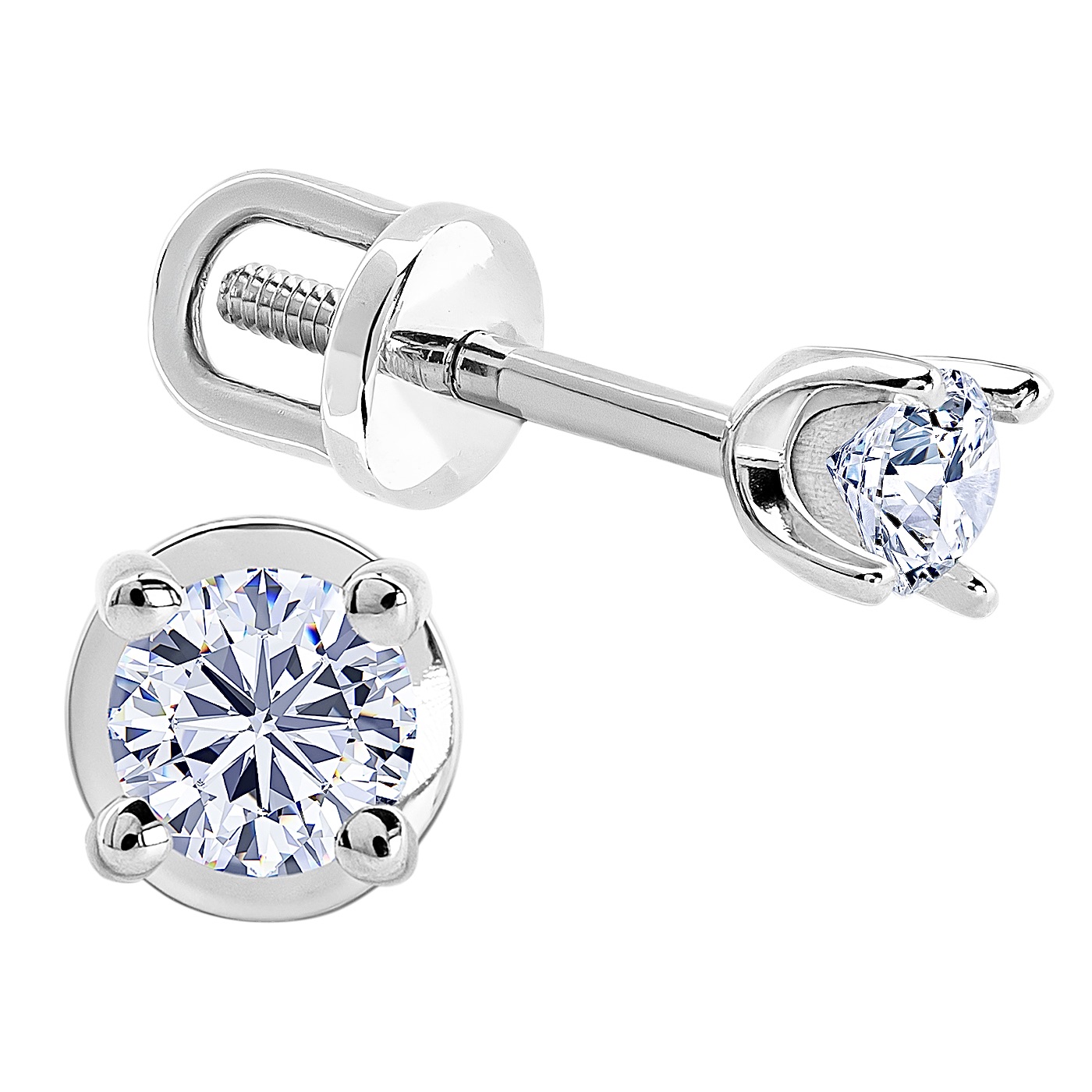 Diamond Solitaire Stud Earrings, 14K (585) White Gold