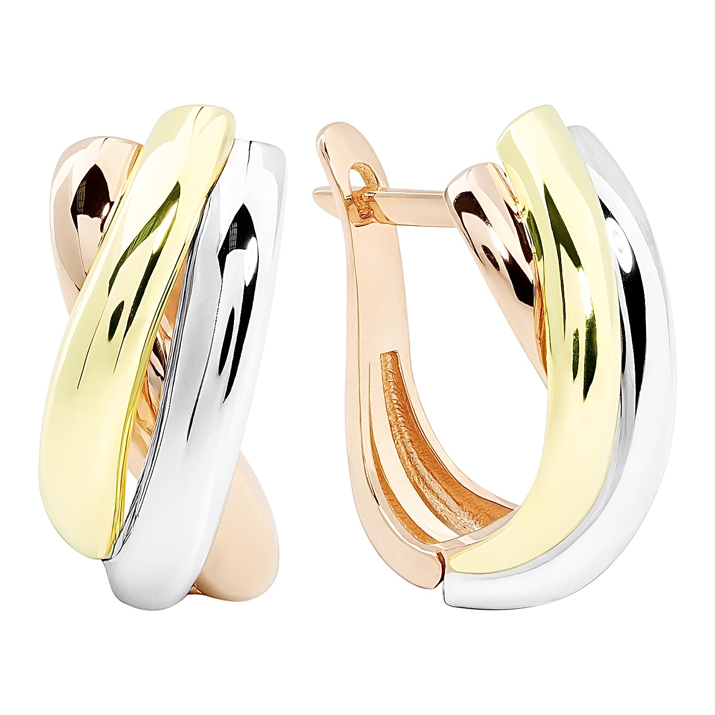 Trinity Earrings, Tri-Color 14K Gold