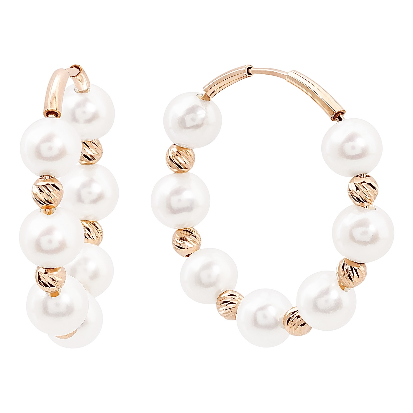 Pearl Hoop Earrings, 14K Rose Gold