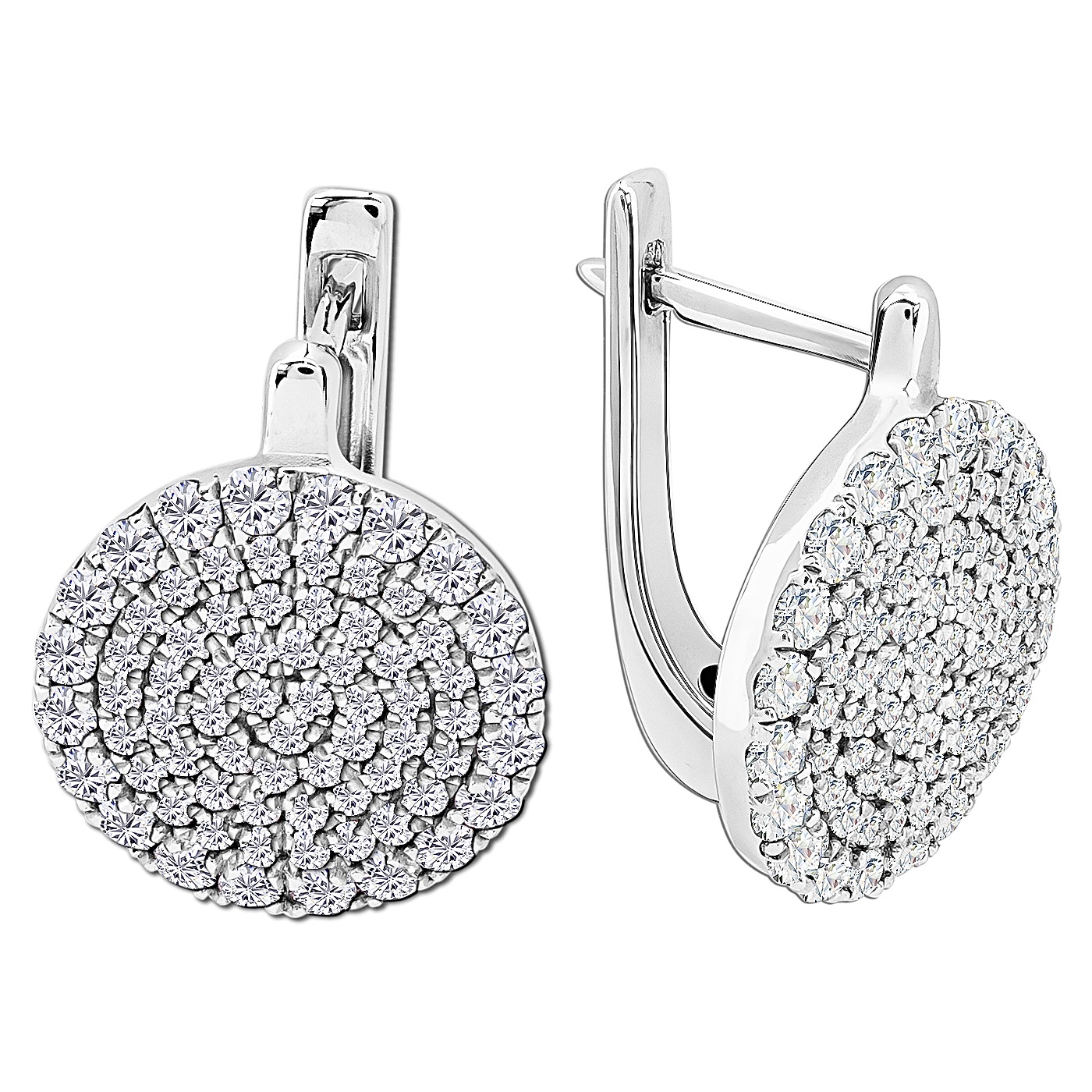 Diamond Pave Cluster Earrings, 14K White Gold